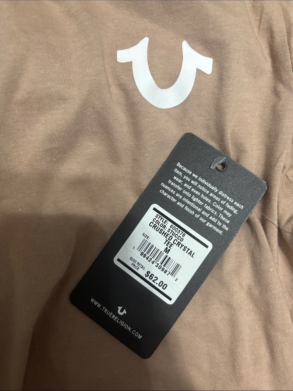 True Religion Women's Short Sleeve Crew Tee in Beige - Picture 3 of 3